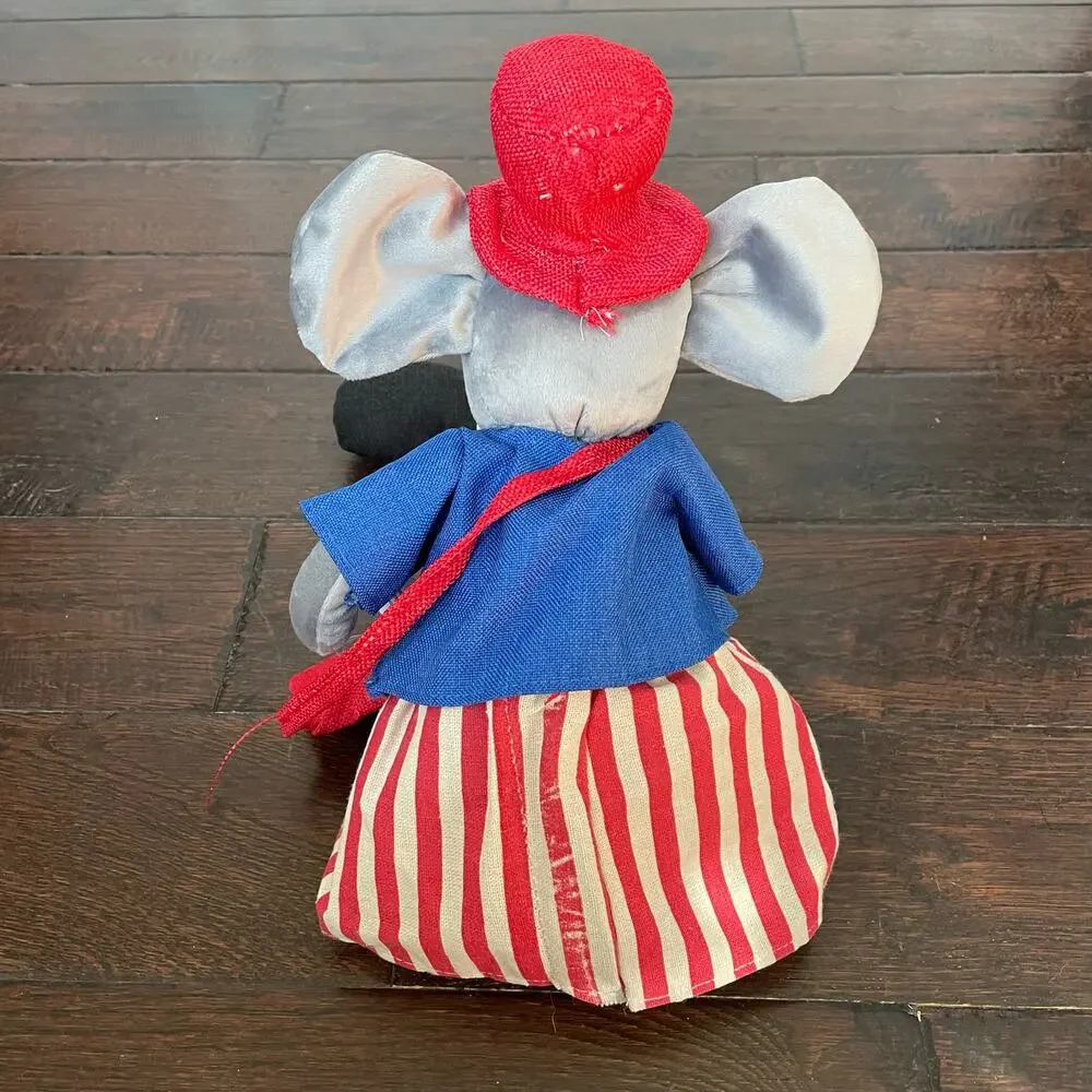 Patriotic Mouse Shelf Sitter Bean Stuffed American Red White Blue Folk Art Party